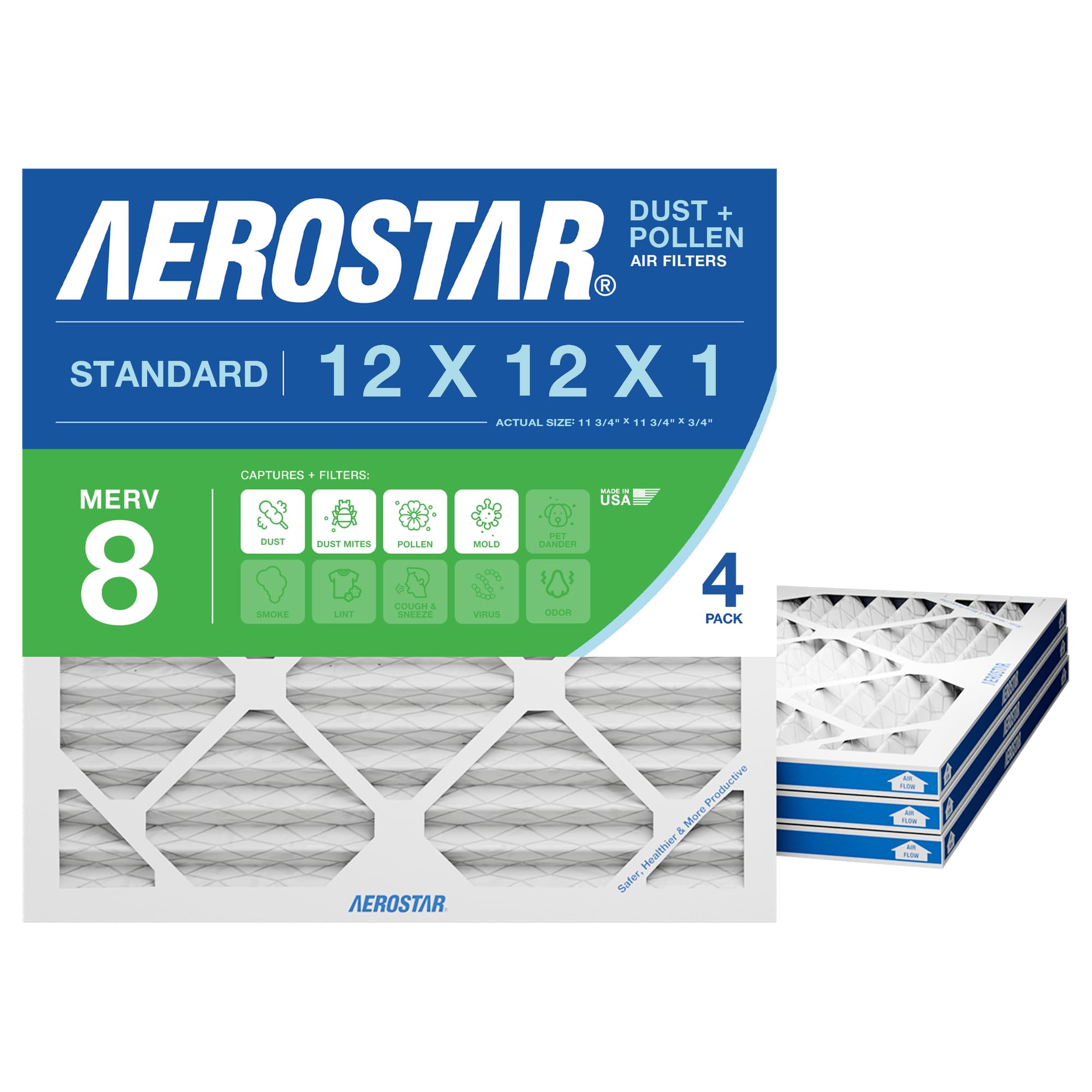 Amazon Basics 16x20x1 Air Filter 6-Pack, MERV 8 AC Furnace Filters, Allergy Control, Removes Dust, Lint and Pollen, Electrostatic (Actual Size: 15.75" x 19.75" x 0.75")