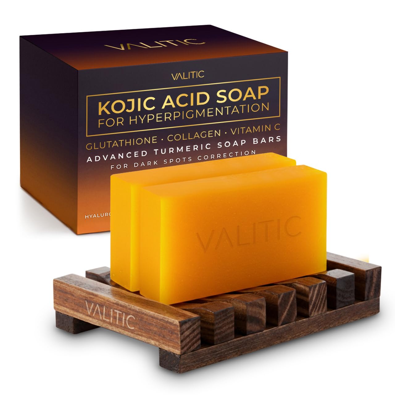 VALITIC Kojic Acid Dark Spot Remover Soap Bars with Vitamin C, Retinol, Collagen, Turmeric - Original Japanese Complex Infused with Hyaluronic Acid, Vitamin E, Shea Butter, Castile Olive Oil (2 Pack)
