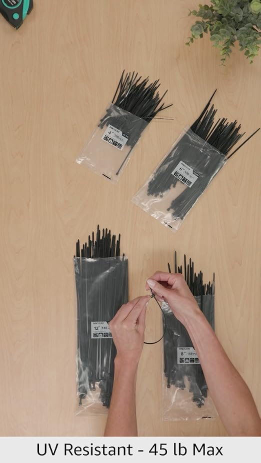 Zip Ties Assorted Sizes(4”+6”+8”+12”), 400 Pack, Black Cable Ties, UV Resistant Wire Ties by ANOSON