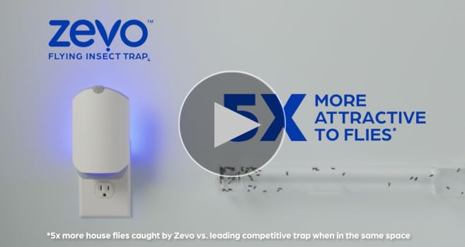 Zevo Flying Insect Traps - Plug-in Indoor Fly Trap and Bug Light Trap Refill with Blue and UV Light - No-Mess Cartridge for House Flies, Fruit Fly Trap and Gnats (2 Plug-in Bases and 2 Cartridges)