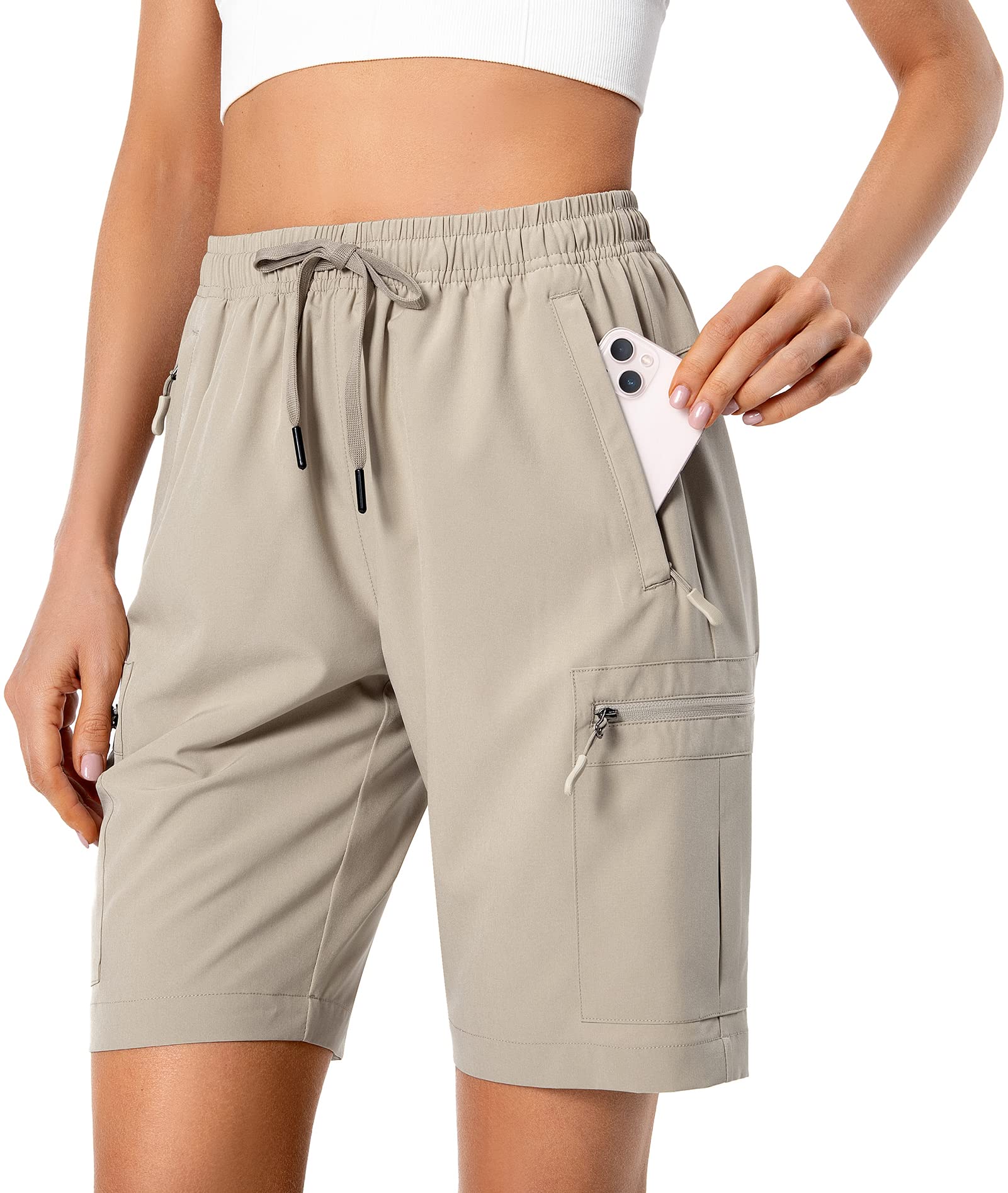 Ksmien Women's 5"/ 7" Athletic Running Shorts Quick Dry Lightweight Workout Gym Shorts with Zipper Pockets UPF 50+ Black L