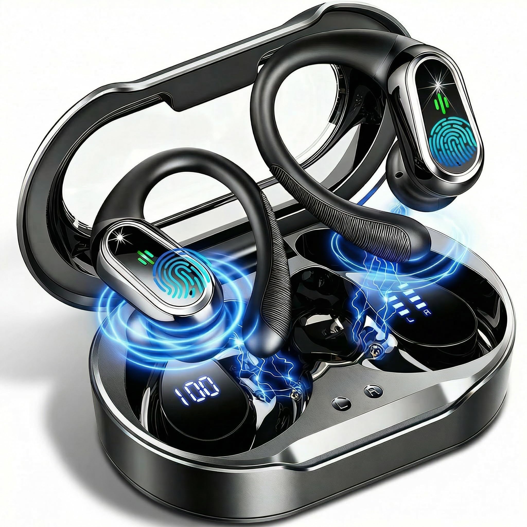 Wireless Earbuds, Bluetooth 5.4 Headphones Bass Stereo, Ear Buds with Noise Cancelling Mic, LED Display in Ear Earphones Clear Calls, IP7 Waterproof Bluetooth Earbuds for Phones/Sports/Laptop, White
