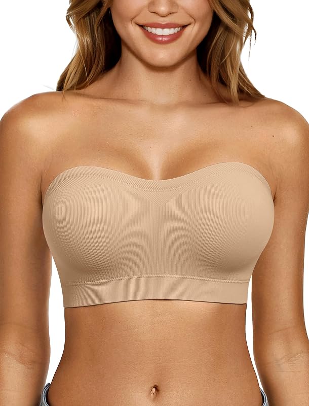 LetsJoli Push Up Strapless Bras for Women Supportive Bandeau Bra Non Slip Wireless No Underwire Padded Tube Bra(Nude,L) at Amazon Women’s Clothing store